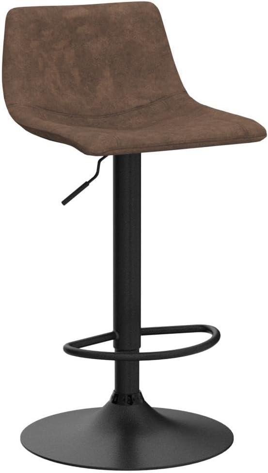 Finnhomy Bar Stools Set of 2, Swivel Adjustable Height Bar Chairs with Footrest & L-Shape Back, Vintage Leather Counter Stools for Kitchen Island, Home Bar, Retro Brown (24"-32" Height Adjustable)
