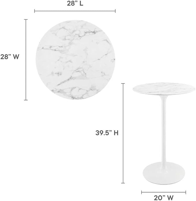 Modway Lippa Round 28" Artificial Marble Mid-Century Modern Bar Table in White