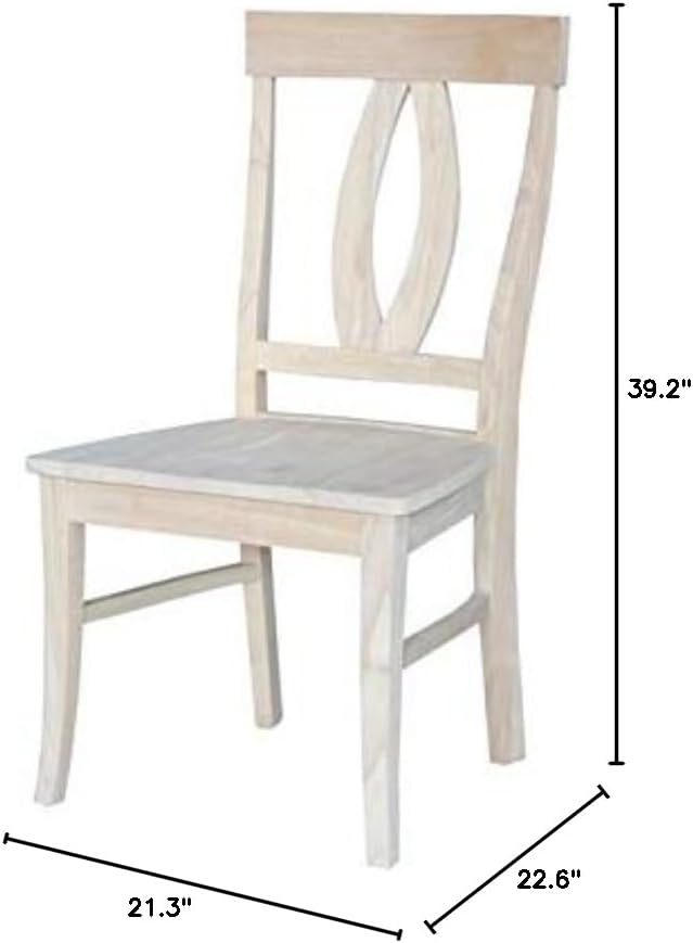 IC International Concepts, Set of Two Verona Dining Chairs, Unfinished, 225lbs wt capacity, Solid Real Wood, Sturdy Parawood, DIY, Paint/Stain Ready, Unfinished
