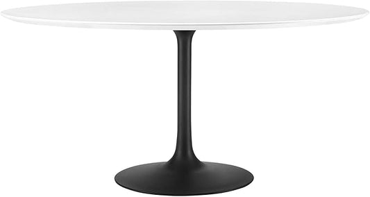 Modway Lippa 60" Round Wood Dining Table, White Top, Black Base