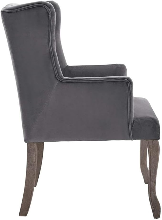 Modway Realm French Vintage Tufted Performance Velvet Kitchen and Dining Room Arm Chair in Gray