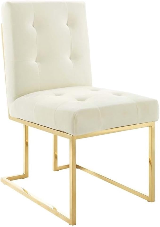Modway Privy Performance Velvet Gold Stainless Steel Dining Chair in Gold Ivory