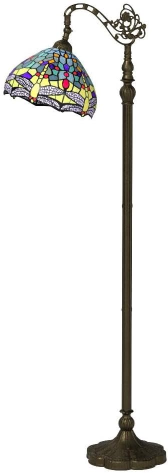 WERFACTORY Tiffany Floor Lamp Sea Blue Yellow Stained Glass Dragonfly Arch Lamp 12X18X64 Inch Gooseneck Adjustable Corner Stand Reading Light Decor Bedroom Living Room S128 Series
