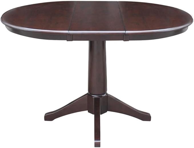 International Concepts 36" Round Top Pedestal Table with 12" Leaf-28.9" H-Dining Height, Rich Mocha