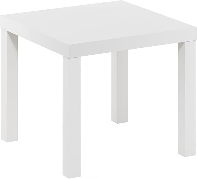 Furinno CLASSIC Side Table, Square Modern End Table with 1.8" Triple Thick Tabletop, Simple Night Stand, Bedside Table, Toolless Assembly, for Living Room, Bedroom, White