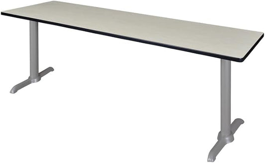 Regency Cain 84 x 24 in. Training Seminar Table – Durable T-Base Training Desk with Laminate Top, Scratch & Stain Resistant Surface, Rounded Corners (Maple, Grey Base)