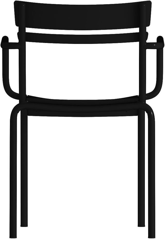 Flash Furniture Nash Commercial Grade Steel Stack Chair, Indoor-Outdoor Arm Chair with 2 Slat Back, Black
