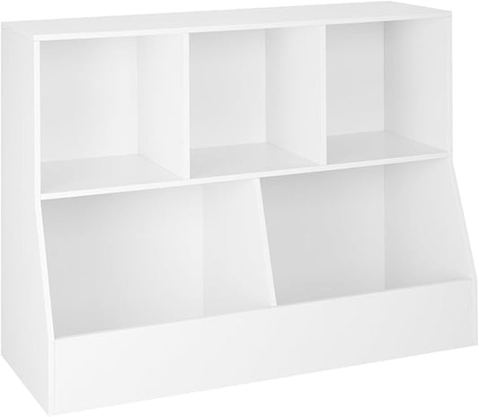 DINZI LVJ Toy Storage Organizer, Kids Bookshelf, Wood Toy Storage Cabinet, 5 Cubby Children Bookcase, 39.4" L Toddler Book Shelf for Playroom, Living Room, Nursery, Hallway, School, White