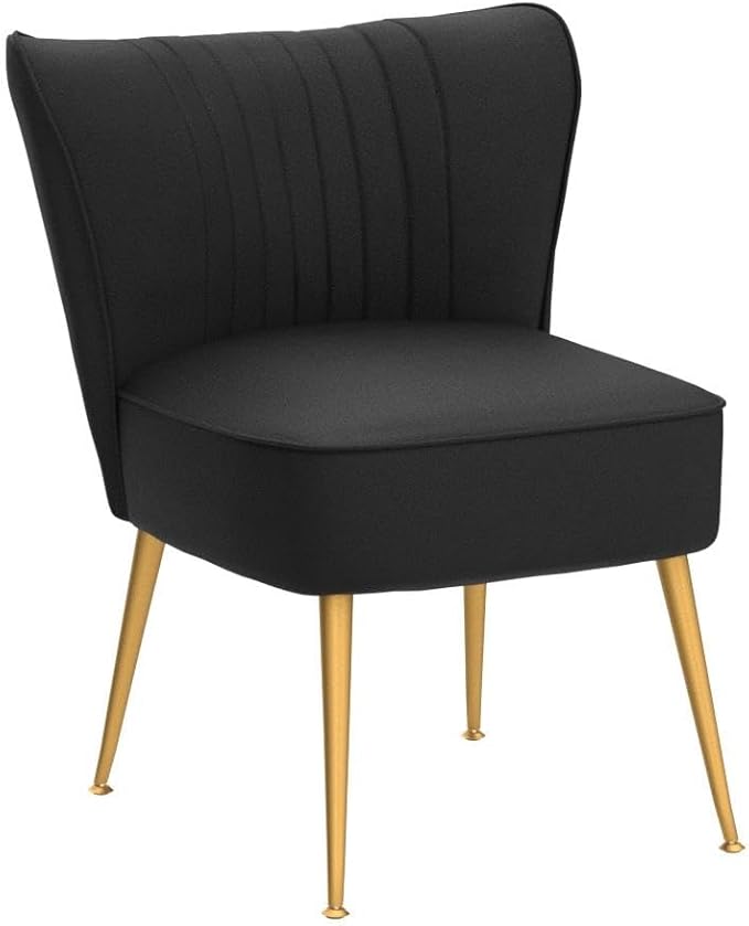 Modern Velvet Accent Chair for Living Room, Bedroom, or Entryway, Stylish and Comfortable Armless Design with Metal Legs, Black
