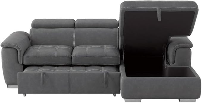 Homelegance Ferriday 98" x 66" Sectional Sleeper with Storage, Gray
