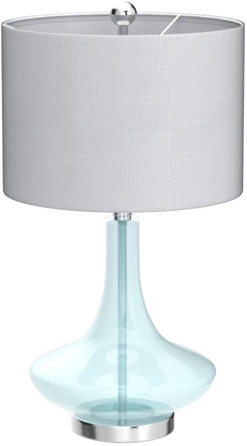 JONATHAN Y 25.5" Aqua/Chrome Glass Teardrop Table Lamp Set of 2 for Bedroom, Modern Bedside Lamps for Living Room, White Linen Drum Shade, LED Bulbs Included (JYL1081B-SET2)