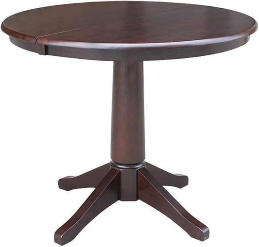 International Concepts 36" Round Top Pedestal Table with 12" Leaf-28.9" H-Dining Height, Rich Mocha
