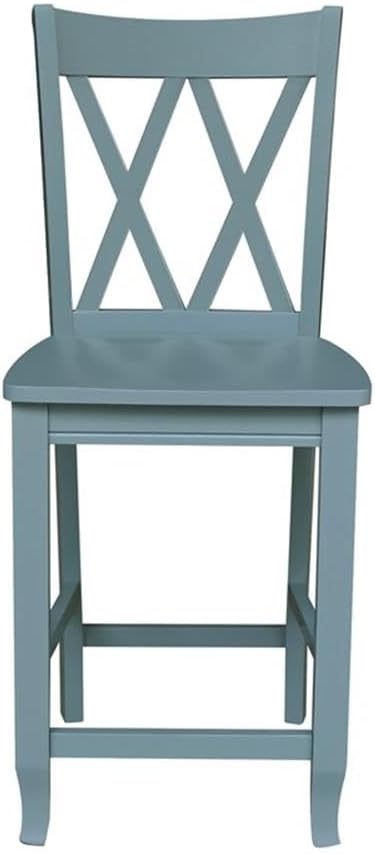 IC INTERNATIONAL CONCEPTS Solid Wood Double X Back Counterheight Stool in Smoked Blue - 24" Height