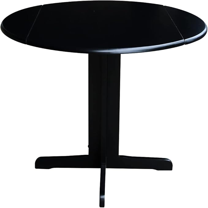 IC International Concepts, Dual Drop Leaf Table - 36", Solid Wood, Real Parawood, 36" W x 36" D x 30" H, Easy Assembly, Black