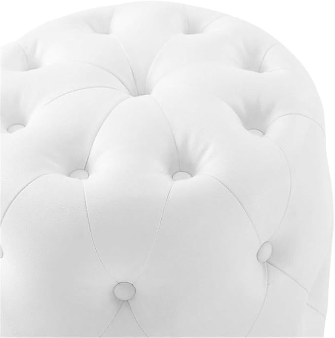 Modway EEI-3777-WHI Anthem Tufted Button Round Faux Leather Ottoman, White, Round Ottoman