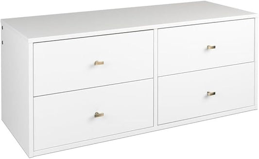 Prepac 4-Drawer Floating Dresser for Bedroom, Modern Dresser Chest of Drawers with Brushed Brass Knobs 16" D x 42.25" W x 17.25" H, White, WDBW-1412-1