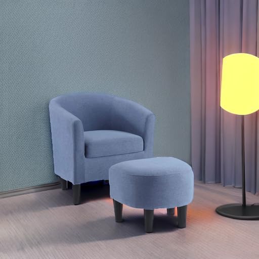 Convenience Concepts Take a Seat Churchill Accent Chair with Ottoman, Blue Fabric
