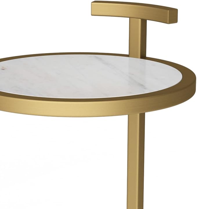 SIMPLIHOME Brook C Side Table - 10 inch Wide Metal Frame Plant Stand with White Marble Top in Gold Finish, Contemporary Slide-Under Accent Table for Living Room, Entryway, or Bedroom