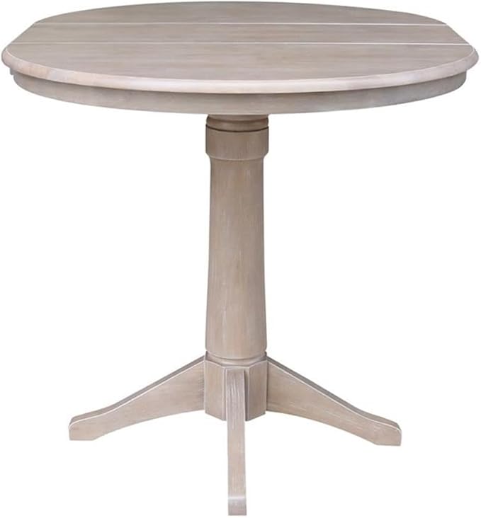 International Concepts 36" Round Top Pedestal Table with 12" Leaf-34.9" H-Dining or Counter Height, Washed Gray Taupe