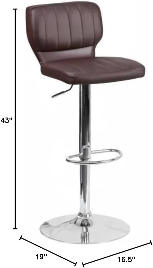 Flash Furniture Samantha Contemporary Brown Vinyl Adjustable Height Barstool with Vertical Stitch Back and Chrome Base (Pack of 2)