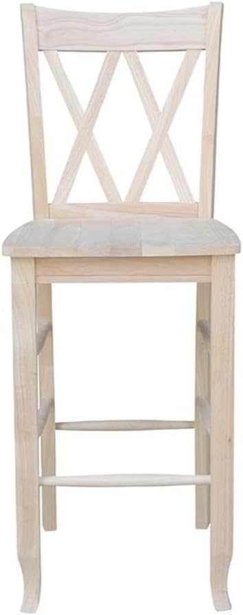 IC International Concepts Double X-Back Bar Height Stool Solid Wood, Real Parawood, Easy Assembly, 17.91" W x 19.59" D x 46.22" H 225 lbs wt Capacity, DIY, Paint or Stain Your Way, Unfinished