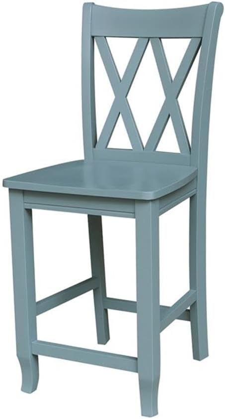 IC INTERNATIONAL CONCEPTS Solid Wood Double X Back Counterheight Stool in Smoked Blue - 24" Height