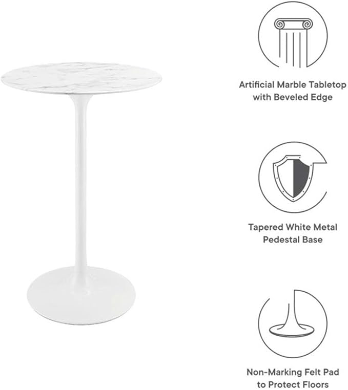 Modway Lippa Round 28" Artificial Marble Mid-Century Modern Bar Table in White