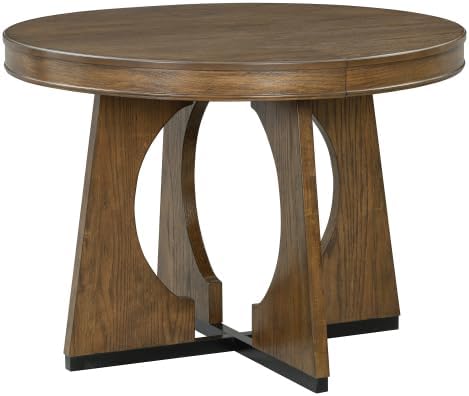 Bellemave Extendable Dining Table Set with 4 Upholstered Chairs, 5-Piece Round Kitchen Table Set with Removable Middle Leaf for Kitchen, Dining Room (Walnut)