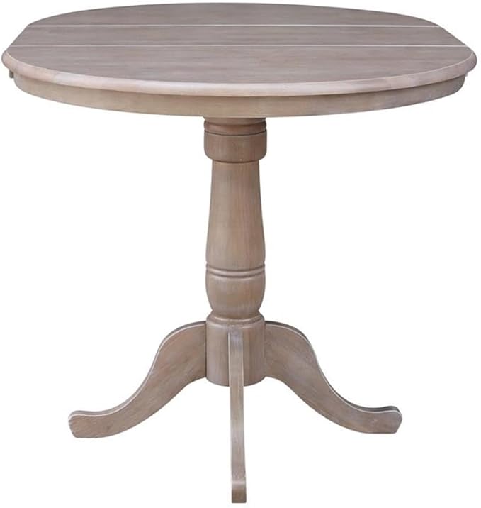 International Concepts 36" Round Top Pedestal Table with 12" Leaf-34.9" H-Dining or Counter Height, Washed Gray Taupe