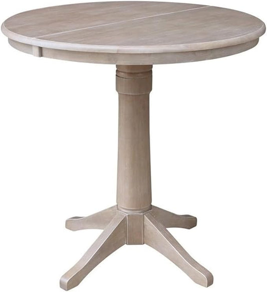 International Concepts 36" Round Top Pedestal Table with 12" Leaf-34.9" H-Dining or Counter Height, Washed Gray Taupe