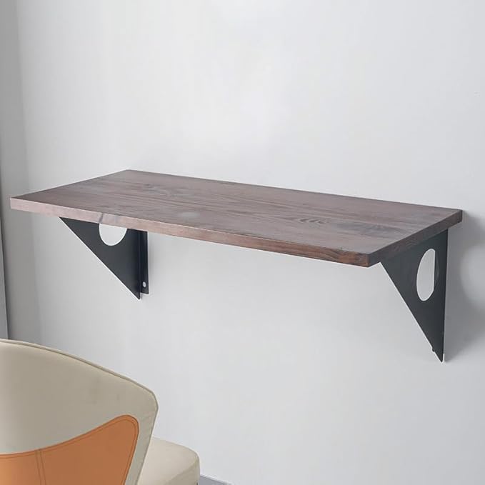 Industrial Rustic Wall Mounted Table, Dining Table Desk, Soild Pine Wood Wall Mounted Bar Tables (Walnut Color, 40" X 18")