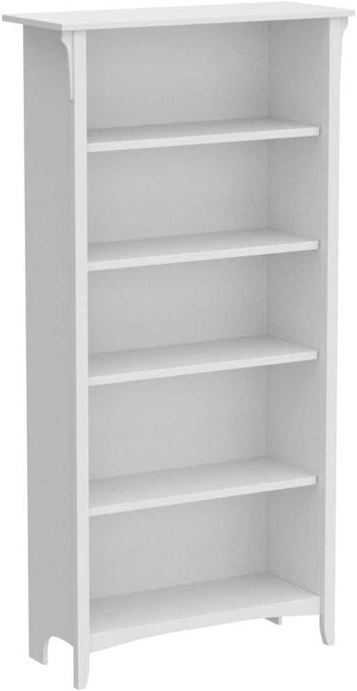 Bush Home Salinas Tall 5 Shelf Bookcase - Set of 2 in Shiplap Gray and Pure White, Vertical Office Storage, Bookshelves for Home Workspace, Multi-Purpose Shelving Units