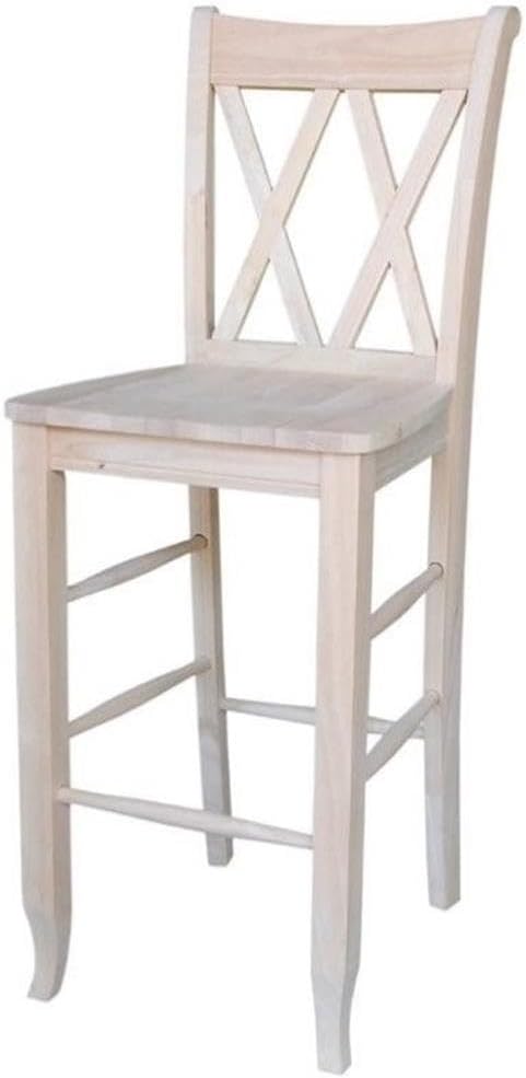 IC International Concepts Double X-Back Bar Height Stool Solid Wood, Real Parawood, Easy Assembly, 17.91" W x 19.59" D x 46.22" H 225 lbs wt Capacity, DIY, Paint or Stain Your Way, Unfinished