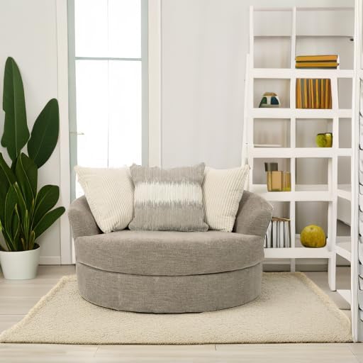 Signature Design by Ashley Creswell Transitional Round Upholstered Oversized Swivel Accent Chair, Gray