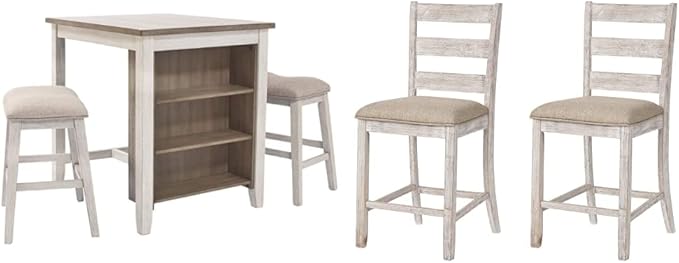 Signature Design by Ashley Skempton 3 Piece Counter Height Dining Set with 2 Barstools, Whitewash