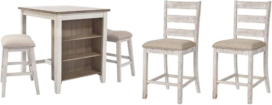 Signature Design by Ashley Skempton 3 Piece Counter Height Dining Set with 2 Barstools, Whitewash