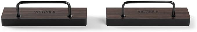 Victrola The Shelves – Vinyl Record Display Holders – Showcase Your Favourite Album Art, Set of 2, with Black Metal Accents, Wall Mountable (Pair, Espresso)
