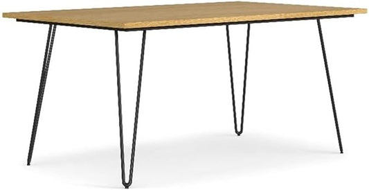 SIMPLIHOME Hunter Dining Table - 66 inch Wide Solid Wood Oak Veneer Table, Modern Industrial Style for Dining Room or Kitchen with Black Powder-Coated Iron Legs and Hairpin Legs, Seats 6