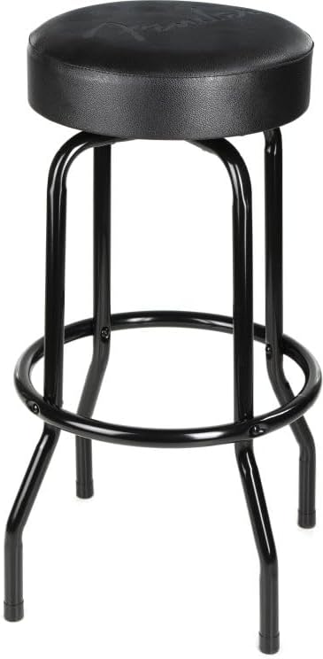 Fender Embossed Black Logo Swivel Barstool, Great Gifts for Dad, with 1 Year Limited Warranty, Simple Assembly, Black/Black, 30"