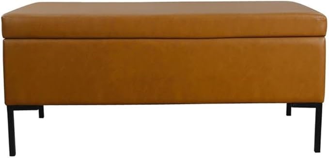 HomePop Upholstered Storage Bench with Metal Leg|Homepop Home Décor|Bench with Storage for Living Room & Entryway - Faux Leather Brown