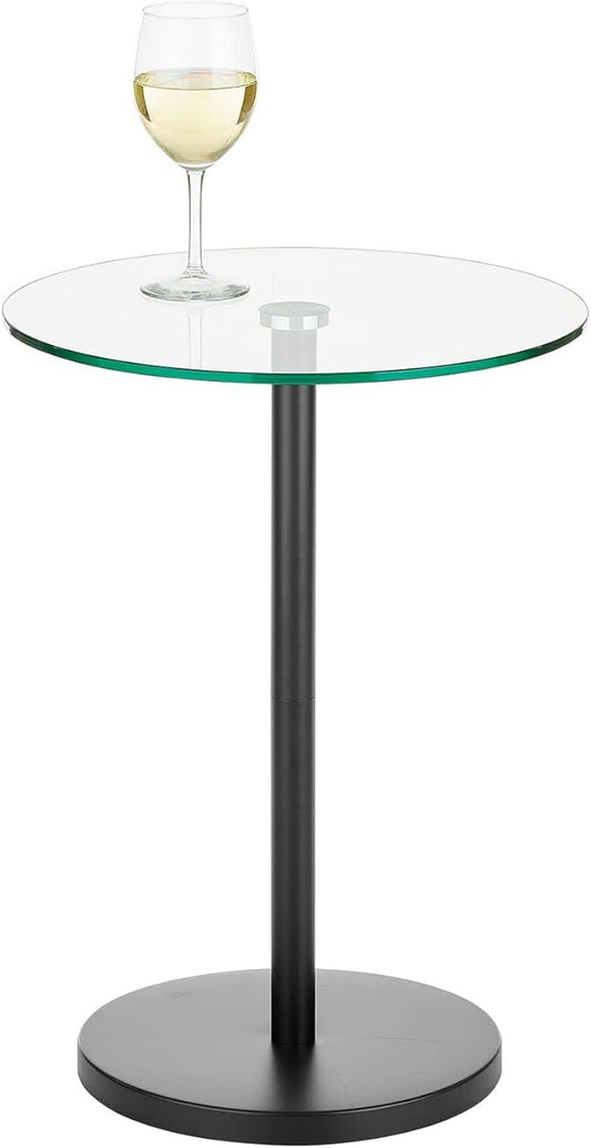 mDesign Glass Top Side/End Drink Table - Tall Modern Round Accent Metal Nightstand Furniture for Living Room, Dorm, Home Office, and Bedroom - 16" Round - Clear/Matte Black