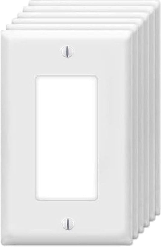 Decorator Wall Plates 1-Gang Switch Outlet Electrical Cover Plate Unbreakable Thermoplastic Faceplate for Light Receptacle Outlet Switch, White (6 Pack)