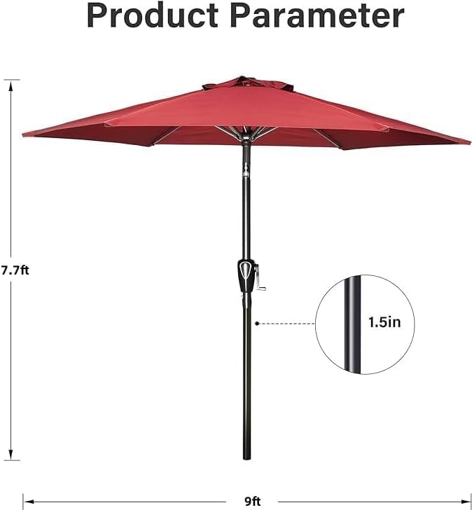 Simple Deluxe 9FT Outdoor Patio Umbrella Table Market Umbrella with Push Button Tilt and Crank and 50lbs Base Stand, for Garden, Lawn, Deck, Backyard, Pool, Red