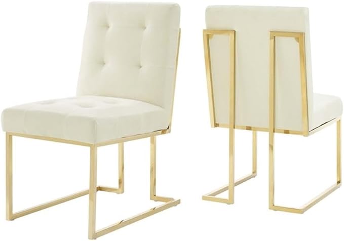 Modway Privy Stainless Steel Performance Velvet Dining Chair Set of 2, Gold Ivory