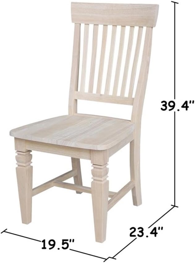 IC International Concepts, Set of Two Tall Java Dining Chairs, Unfinished, Solid Wood, Real Parawood, 19.7" W x 23" D x 39.4" H, , 225 lbs wt. Capacity, DIY, Paint or Stain Your Way, Unfinished