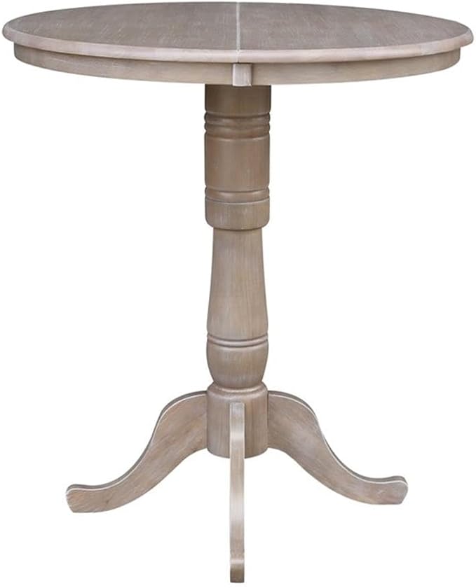 International Concepts 36" Round Top Pedestal Table with 12" Leaf-40.9" H-Dining, Counter, or Bar Height, Washed Gray Taupe