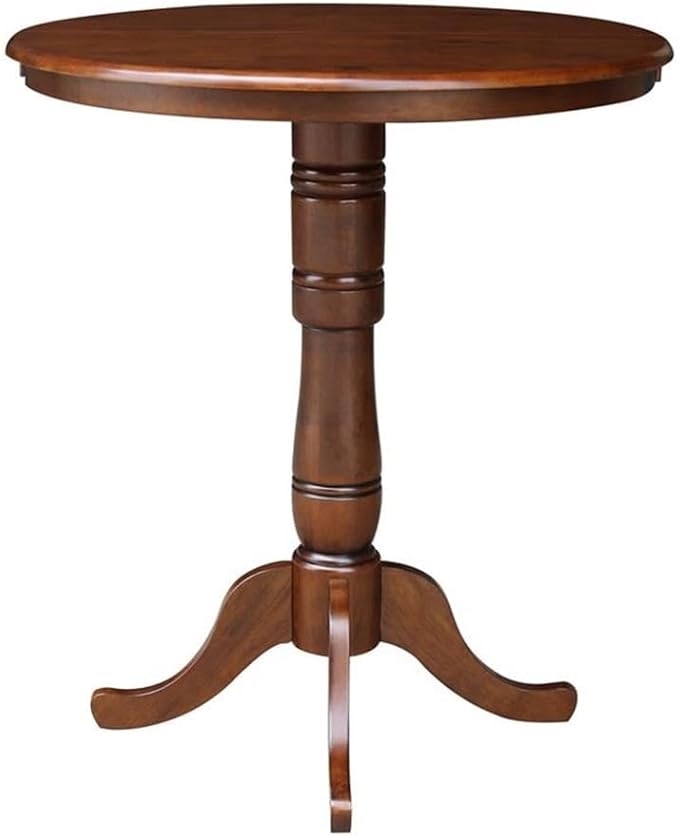 IC INTERNATIONAL CONCEPTS 36" Solid Wood Round Top Dining Table with 12" Leaf in Espresso