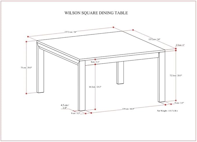 SIMPLIHOME Wilson Dining Table - 54 inch Wide Solid Wood Oak Veneer Square Table, Transitional Style for Dining Room or Kitchen with Thick, Straight Legs and Spacious Top, Seats 8