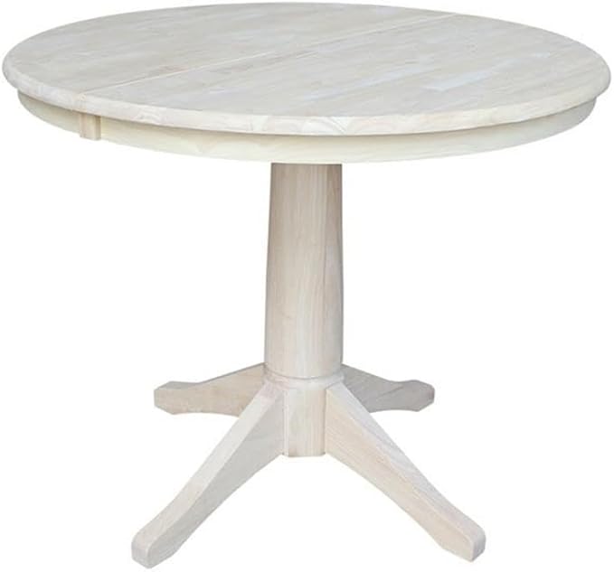 International Concepts 36" Round Top Pedestal Table with 12" Leaf-28.9" H-Dining Height, Unfinished