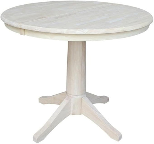 International Concepts 36" Round Top Pedestal Table with 12" Leaf-28.9" H-Dining Height, Unfinished